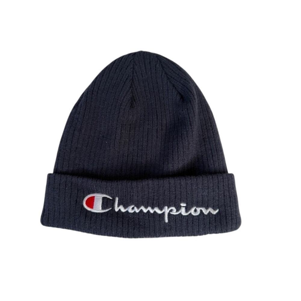 Champion Cotton Ribbed Knit Beanie Cap with Script Logo - Navy Blue - NWT